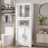 Garvee Tall Bathroom Cabinet with Glass Doors and Adjustable Shelf for Laundry Living Room Kitchen Pantry, 67 in, White - White