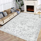 Garvee 9x12 Area Rug for Living Room Washable Rugs Boho Rug for Bedroom Vintage Rug Non Slip Carpet Floral Throw Rugs Large Area Rug Stain Resistant Office Rug Classroom Rug 9'x12' Light Grey - Grey