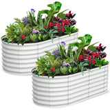 Garvee 2 Pcs 6x3x2 ft Oval Galvanized Raised Garden Bed, Open-Ended Metal Planter, Outdoor Garden, White - White(Rubber Edge)