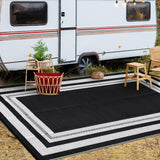 Garvee Outdoor Rug 9x18 ft Waterproof Reversible Plastic Straw Mat for Patio, Camping, RV, Balcony, Beach - Black/White Panel - Black/White