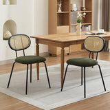 Garvee Dining Chairs Set of 2 Mid-Century Modern Velvet Upholstered with Rattan Backrest Sturdy Metal Legs Green - Green(2Pcs)