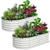 Garvee 2 Pcs 6x3x1.5ft Oval Raised Garden Bed, Galvanized Raised Beds, Outdoor Planter Boxes, White - White(Rubber Edge)