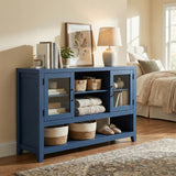 Garvee 53 Inch Storage Cabinet Sideboard Buffet Cabinet with 3 Shelves and 2 Glass Doors Coffee Bar Storage Cabinet Modern Mid Century for Living Room Kitchen Entryway, Coffee Color - Blue