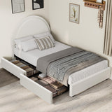 Garvee Twin Size Bed Frame with Storage Drawers Upholstered Boucle Platform Bed Round Headboard White - White