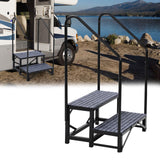 Garvee 2-Step RV Stairs With Dual Handrails Portable Aluminum Steps For Travel Trailers Camper Vans Hot Tubs Deck Poolside Pet Access