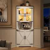 Garvee 67 in Tall Corner Storage Cabinet with Lights, Farmhouse Corner Hutch Display Cabinet, Wooden Organizer for Kitchen, Living Room, Bathroom, White