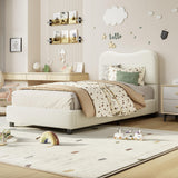 Garvee Twin Bed Frame for Kids with Velvet Upholstered Headboard, Low Profile Platform Bed, Beige, Twin Size - Beige