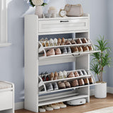 Garvee Shoe Cabinet with 2 Flip Drawers & 1 Top Drawer, Wooden Shoe Organizer for Entryway, Adjustable Shelf, 9.5"D x 31.5"W x 42.5"H, High-Gloss Finish - Wihte