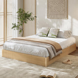 Garvee Full Bed Frame Wood Platform Bed Fluted Design Low Profile Natural - Natural