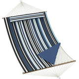 Garvee 2 Person Outdoor Hammock With Adjustable Steel Frame, Cotton Rope, Polyester Pad, Patio, Backyard, Garden, Beach, Dark And Light Blue Stripes - Dark And Light Blue Stripes