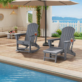 Garvee Folding Adirondack Chairs with Two Cup Holders, HDPE Outdoor Rocking Chair with Retractable Ottoman, Patio Deck Backyard Grey