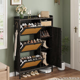 Garvee Rattan Shoe Cabinet with 3 Flip Drawers and 4-Tier Adjustable Shelves for Entryway, Closet, Hallway, Large Capacity, Freestanding Organizer, Neutral Color - Dark Rustic Oak
