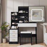 Garvee Vanity Desk with Sliding LED Mirror, Makeup Dressing Table with 4 Drawers, Storage Shelve, Power Outlet, Cushioned Stool, Adjustable 3 Lighting Mode, Marble Black & White for Bedroom - Marble-Black & White