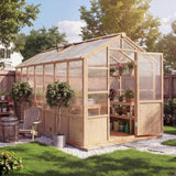 Garvee 8x14 FT Wooden Greenhouse with Polycarbonate Panels for Garden, Backyard, Patio, Lawn, Natural Wood Color - Natural Wood