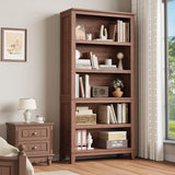 Garvee 71" Farmhouse Bookshelf with Adjustable Shelves, 31.5 in Width, 5 Tier Tall Wooden Bookcase, Rustic Wood Color for Living Room - Brown