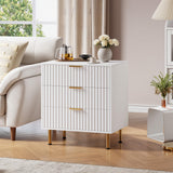 Garvee White 3 Drawer Dresser Fluted Modern Nightstand for Bedroom Living Room Kids Room, Wooden Organizer, Water-Resistant, Safe Design