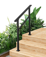 Garvee Hand Rails For Outdoor Steps, 3 Step Stair Handrail, Adjustable Height & Angle, Weather-Resistant, Smooth Grip, Versatile Use - Black-1 Pack