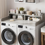 Garvee 54" Washer Dryer Countertop with 2-Tier Shelf, Wooden Laundry Countertop for Laundry Room, 54" Size, Natural Wood Color