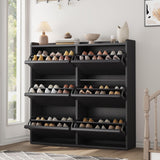 Garvee Shoe Cabinet with 6 Flip Drawers Wooden Shoe Organizer for Entryway Adjustable Shelf Black 47.2x10.3x46.3in - Black
