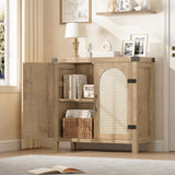 Garvee Rattan Sideboard Buffet Cabinet Natural Wooden Storage Farmhouse Kitchen Boho Coffee Bar Cabinet Dining Room Living Room Hallway