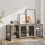 Garvee TV Stand for TVs Up to 75 Inch, Farmhouse TV Console with Mesh Cabinet Doors, Media Console with Storage for Living Room Bedroom, 75-Inch, Wood Grain Finish - Grey