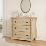 Garvee 3 Drawer Dresser Modern Bedroom White Chest with Black Metal Ring Pull Handles Natural Oak 29.9x15.8x29.3 in