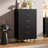 Garvee 5 Drawer Dresser Black Fluted Wooden Organizer for Bedroom Living Room Hallway Kids Room 48 in Tall - Black