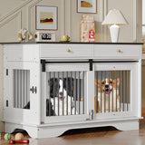 Garvee Large Dog Furniture Crate with Removable Divider for Large, Medium, Small Dogs, 47 Inch, White - Stylish, Sturdy, Multi-Door Design - White