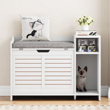 Garvee Cat Litter Box Enclosure with Cushion, Hidden Cat Litter Box Furniture, Cat Litter Box Furniture with Top Opening, Flip Top Litter Box Enclosure Cat House, White - White