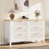 Garvee Fluted 6 Drawer Dresser Mid Century Modern Wooden Clothes Storage Cabinet for Bedroom Living Room 47.4'' Wide White