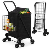 Garvee Stair Climbing Shopping Cart with Waterproof Basket Liner & 360° Swivel Wheels, Portable Collapsible Grocery Cart for Laundry, Luggage, Camping, Black