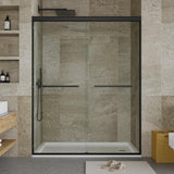 Garvee Double Sliding Shower Door Semi-Frameless 44-48"w x 72"h Matte Black Tempered Glass Bathroom Walk-in Shower
