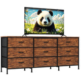 Garvee 63" TV Stand 9 Drawer Dresser for Bedroom with Wooden Top Long Entertainment Center Natural Wood Brown - Brown
