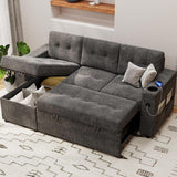 Garvee Sofa Bed 84 Inch Sleeper Sofa with Pull Out Bed and Charging Ports L Shaped Couch Dark Grey
