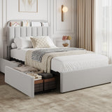 Garvee Twin Bed Frame with Storage Headboard, 2 Drawers, Boucle Upholstered Platform Bed, Kids Bedroom, Grey, Space-Saving - Grey
