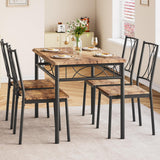 Garvee Dining Table Set for 4, Space-Saving Design, Durable MDF Top, Metal Frame, Retro Brown, Ideal for Small Spaces - Retro Color