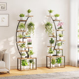 Garvee Indoor Plant Shelf Rack 2 Pack with 6 Built-in Grow Lights, Large Half Moon Curved Plant Stand for Home Living Room, Black