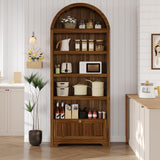 Garvee 72" Tall Arched Bookcase With Drawers 5-Tier Kitchen Storage Cabinet Wooden Pantry For Dining Room Kitchen Living Room Walnut - Walnut