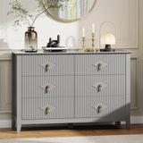 Garvee Fluted Dresser 47.2 Inch Wide 6-Drawer Wood Dresser Grey for Bedroom Living Room Entryway - Grey