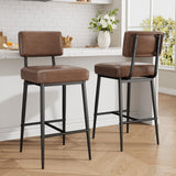 Garvee Bar Stools Set of 2, 26" Faux Leather Counter Height Bar Stool with Back, Metal Legs, Brown for Kitchen Island and Counter Bar - Brown