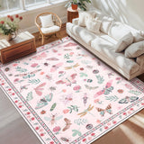 Garvee Large Floral Area Rugs for Living Room Bedroom 10x13 Pink Washable Butterfly Carpet Low Pile Stain Resistant Foldable Floor Mats - Insect-Pink