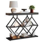 Garvee 3-Tier Entryway Table Industrial Console Sofa Table with Storage for Hallway Black - Black + Diamond-Shaped