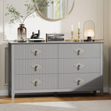Garvee Fluted Dresser 54 Inch Wide 6-Drawer Wood Dresser for Bedroom Living Room Entryway Grey - Grey
