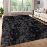 Garvee Fluffy Area Rugs 9x12, Furry Shag Fur for Bedroom, Living Room, Nursery, Tie-Dyed Plush, Non-Skid, Soft Velvet Polyester, Multi-Color - Tie-Dyed Black/Grey
