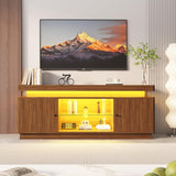 Garvee 63'' TV Stand with Power Outlet, Entertainment Center with Storage, Adjustable Shelf, Walnut, Modern Media Console for Living Room - Walnut