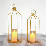 Garvee 2-Piece Lantern Set with LED Candles, Remote Control, Black Metal for Indoor & Outdoor Decor, 12" & 15" Sizes - Gold