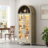Garvee 71" Tall Arched Kitchen Pantry Cabinet With LED Lights, Adjustable Shelves, Hidden Drawer, Glass Door For Dining Room, Black Rustic Finish