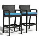 Garvee Outdoor Wicker Bar Stools Set of 2 with Thickened Cushions for Backyard, Pool, Balcony, 30 Inch, Blue - Blue