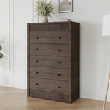 Garvee 5 Drawer Tall Dresser Fluted Chest of Drawers Modern Wood Storage Cabinet Bedroom Kids Room Hallway Living Room Walnut 31.5" - Walnut