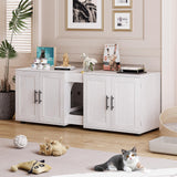 Garvee Cat Litter Box Enclosure for 2 Cats, 55" Wooden Double-Room Litter Cabinet with Barn Door, White, Bedroom & Living Room